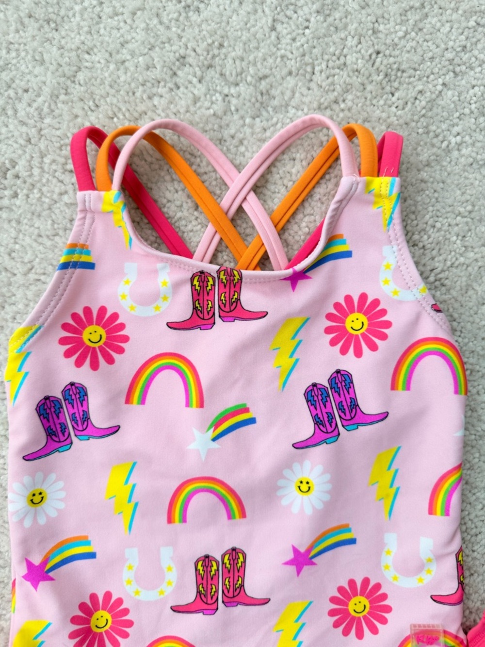 Ruffle Butts Pink Rainbow & Cowboy Boot One-Piece Swimsuit - Picture 2 of 8